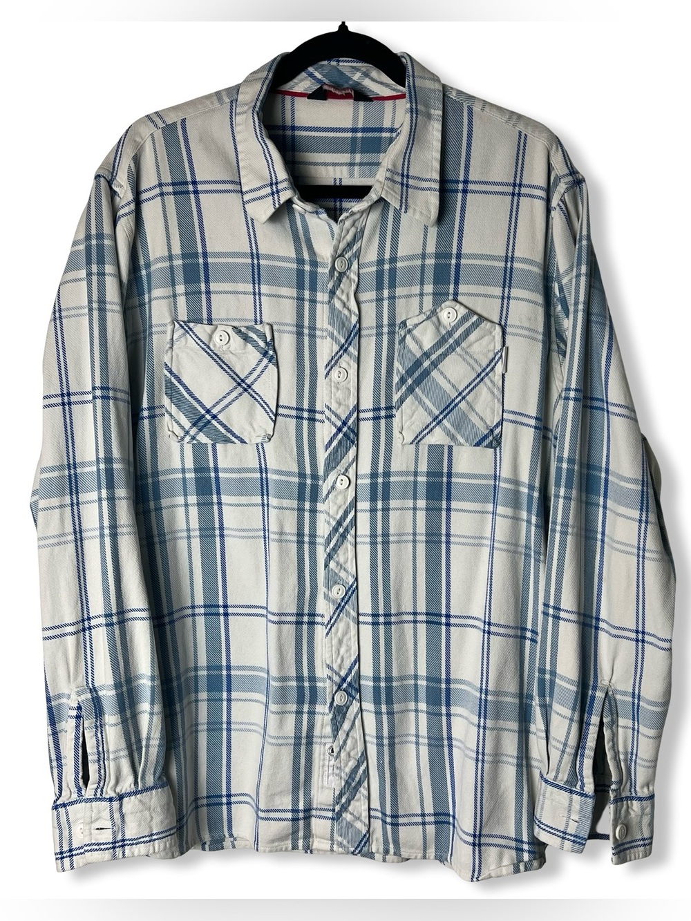 UNDEFEATED Mens Plaid Flannel Button Down Shirt Blue White Streetwear Sz. XL
